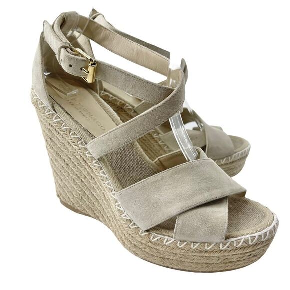 NWOT Club Monaco fleuris suede wedge platform espadrille sandals women sz 38 - Picture 1 of 13